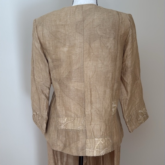 Un Jour Ailleurs Linen Blend Pant Suit Jacket Blazer Gold Metallic US 12 - Picture 6 of 12